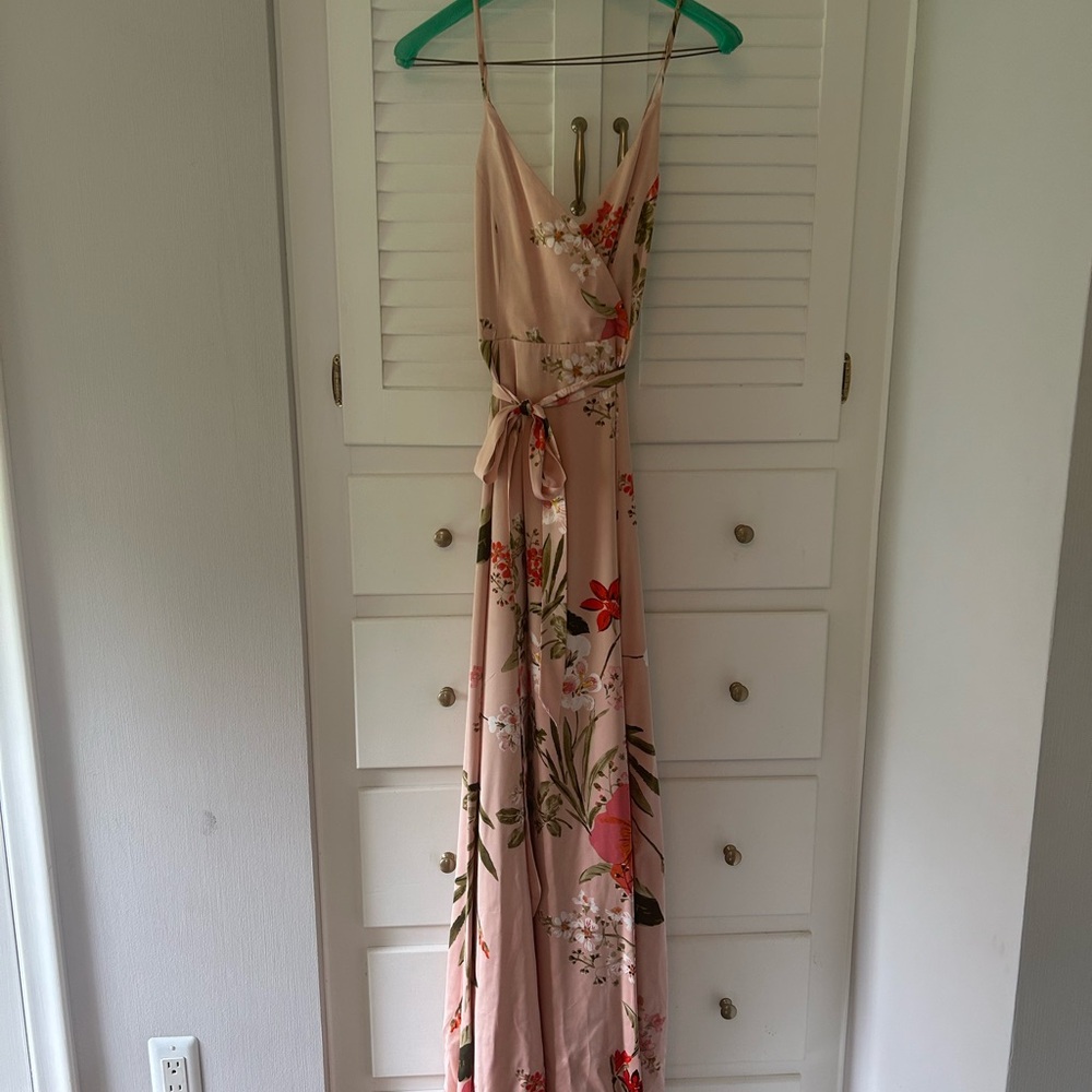 Lulu's Pink and Brown Wrap Maxi Dress